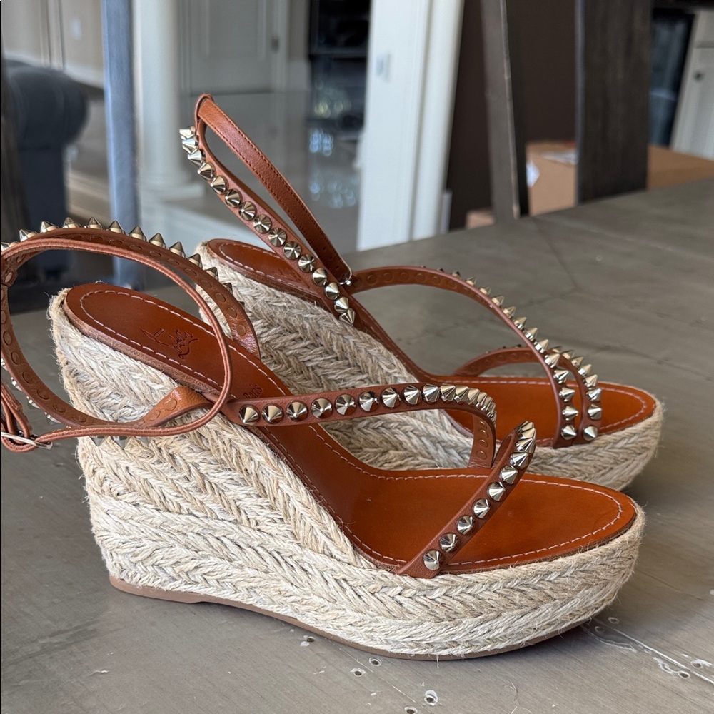 Christian Louboutin Mafaldina calf natural wedge espadrille 120mm sz 40
